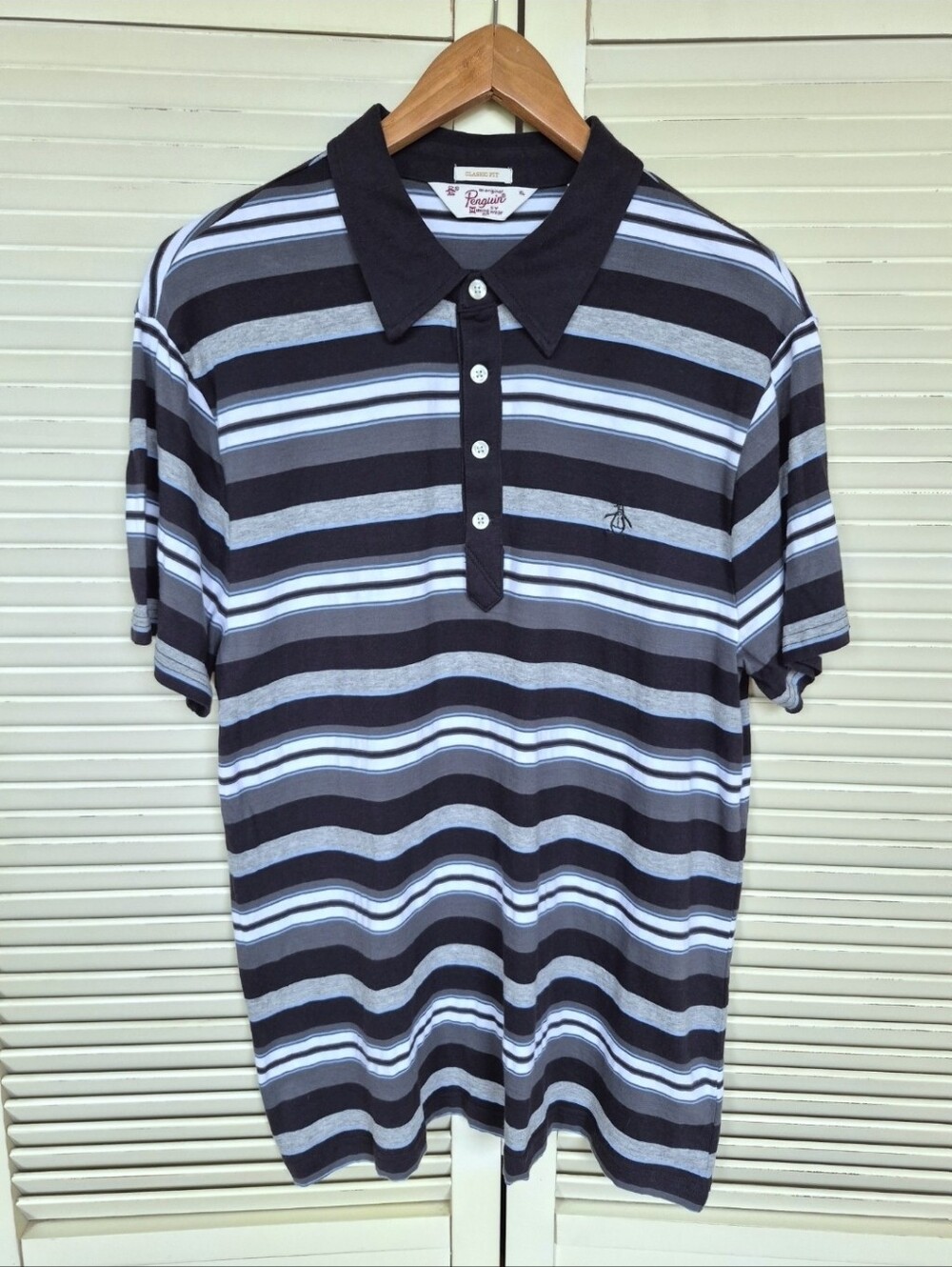 Original Penguin Men's Black, Gray & White Striped Polo
